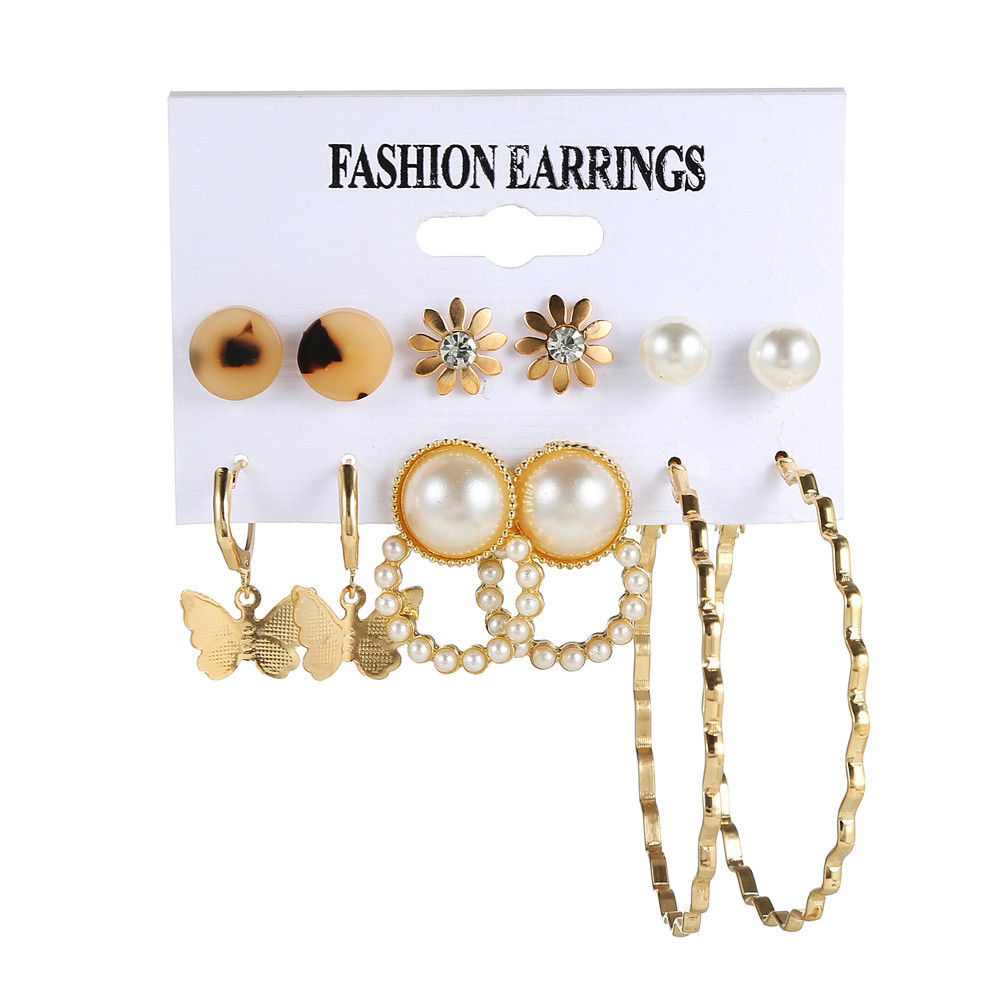 European And American Pearl Butterfly Earrings Set  Leopard Print Acrylic Earrings Set Wholesale display picture 2