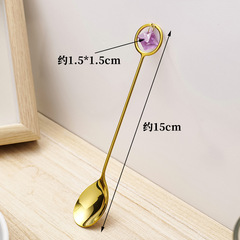 Natural Crystal Raw Material Octahedron Purple Blue Green Fluorite Dessert Spoons Stainless Steel Gold Droplet Type Coffee Spoons Wholesale