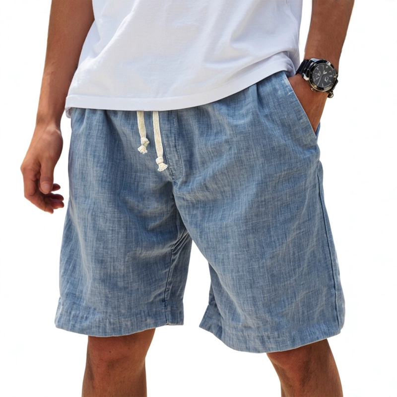 2025 Cross-Border Amazon New Men's Retro Breathable Linen Loose Holiday Shorts Fashionable Casual Shorts