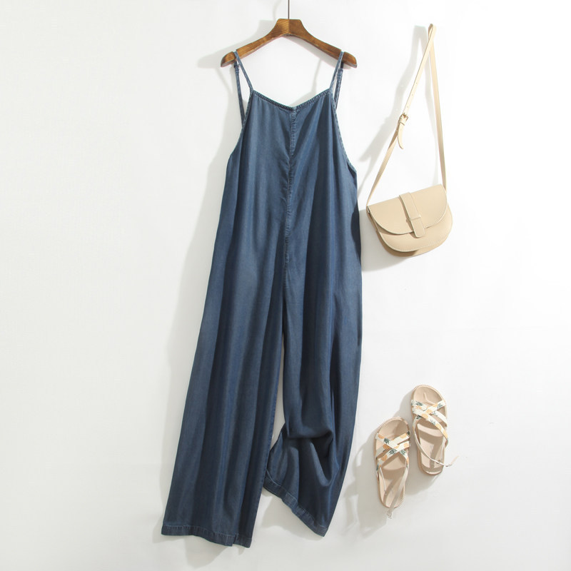 Summer Ultra-Thin Cool Design Tencel Denim Wide-Leg Overalls for Women, Nine-Point Straight-Leg Ice Silk Suspender Jumpsuit Summer Ultra-Thin Cool Design Tencel Denim Wide-Leg Overalls for Women, Nine-Point Straight-Leg Ice Silk Suspender Jumpsuit