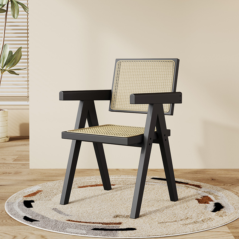 Sillas de comedor de madera maciza sillas medievales nórdicas con reposabrazos sillas K sillas de caña domésticas sillas de caña Chandigarh
