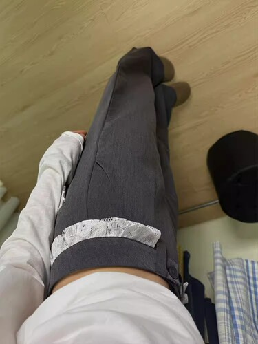 Retro grey lace spliced ​​suit pants casual pants high-end loose wide-leg pants draped straight trousers