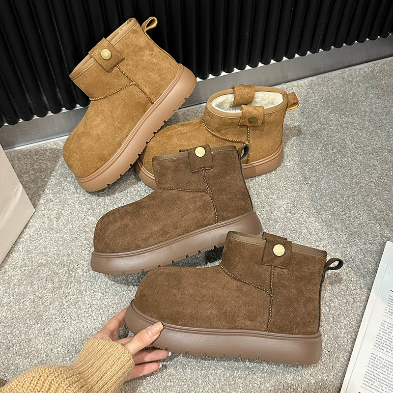 Snow boots for women 2024 winter new style velvet thickened cotton shoes non-slip warm bread shoes