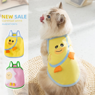 Cat Spring and Summer Cartoon Contrast Color Cute Printed Suspender Dog Vest Teddy Bichon Pet Cat Clothes