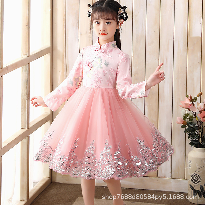 Girls' Dress Super Fairy Skirt Chinese Style Ancient Costume Cheongsam Dress Spring and Autumn Children's Princess Dress