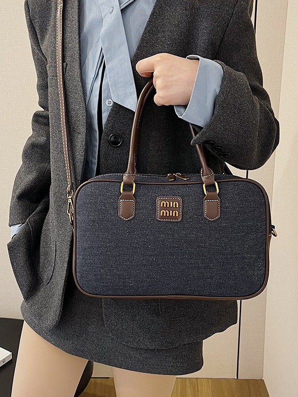 Bolsas de denim mujeres transfronterizas al por mayor nuevas bolsas de bolos portátiles de color de contraste tamaño de viaje de hombro