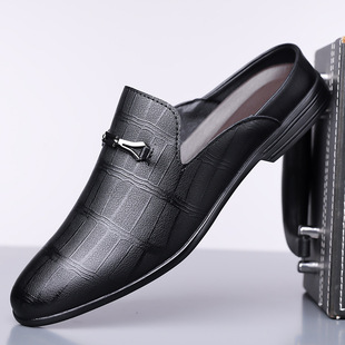 2025 New Trendy Shoes Korean Style Embossed Casual Slippers British Business Leather Sandals Summer New Pointed Shoes 9686
