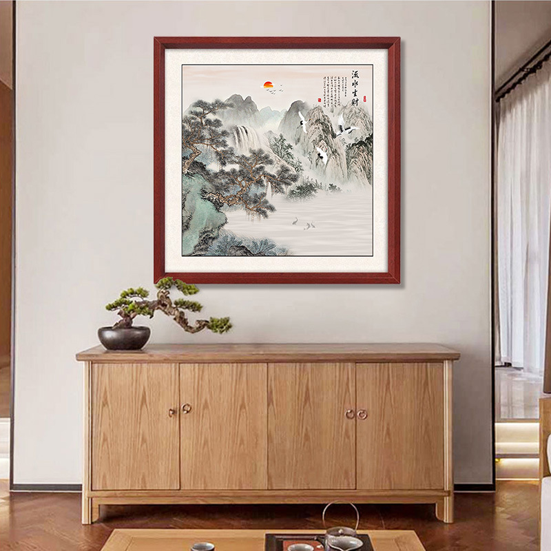 旭日东升山水画日出东方客厅风景画书房挂画正方形餐厅装饰画门口