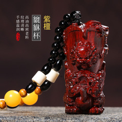 Píxiū Cup, Zitan Wood and Red Wood Carved Tabletop Tea Pet Pair, one pair, one piece shipped.