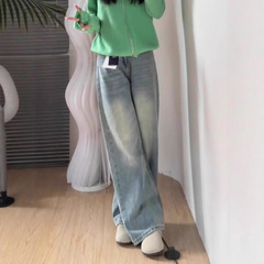 夏季新款浅色高腰阔腿牛仔裤女大码胖mm宽松显瘦梨形身材直筒裤子