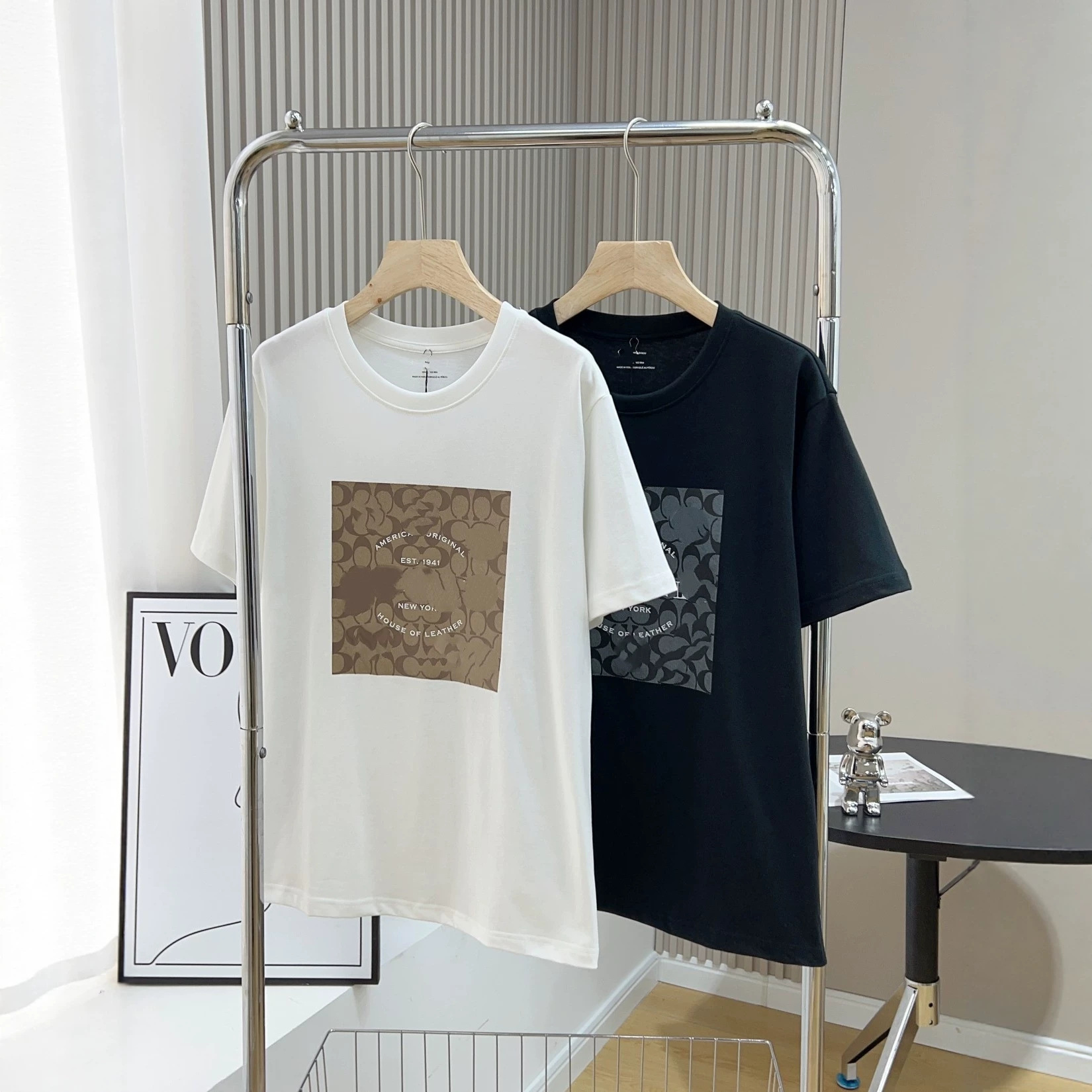 ch Koujia classic logo all-over monogram square print casual trendy brand round neck unisex couple short-sleeved T-shirt