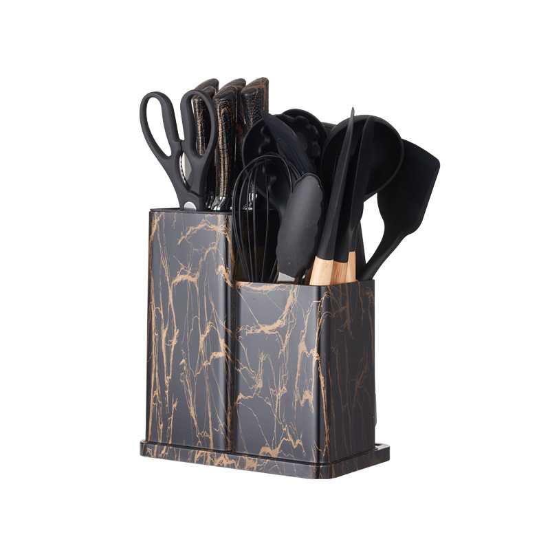 Nuevo conjunto de 19 piezas de silicona multifuncional de cuchillos de cocina de silicona con mango de estante de doble barril Yangjiang Gong