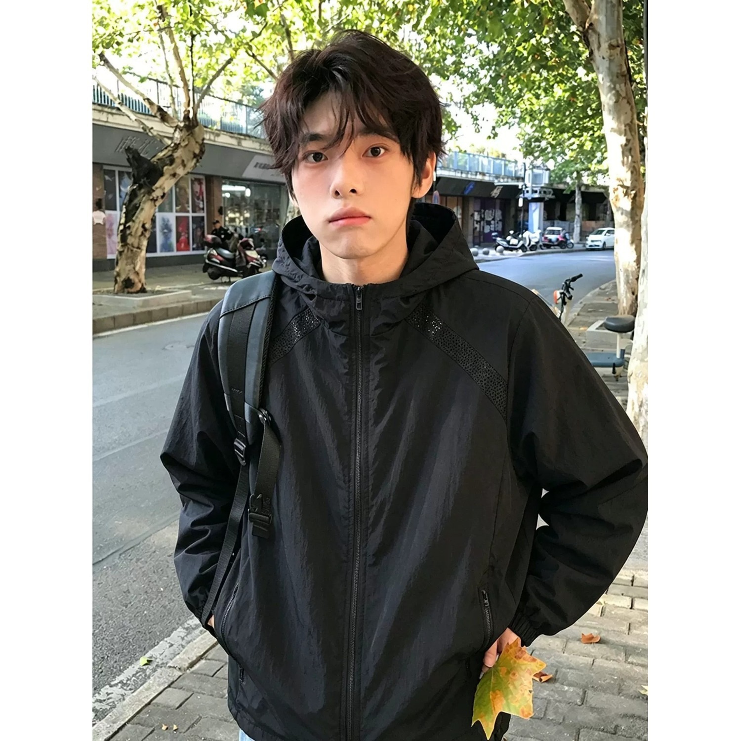 黑色网眼防晒衣男女夏季薄款透气连帽工装外套速干户外冲锋衣夹克