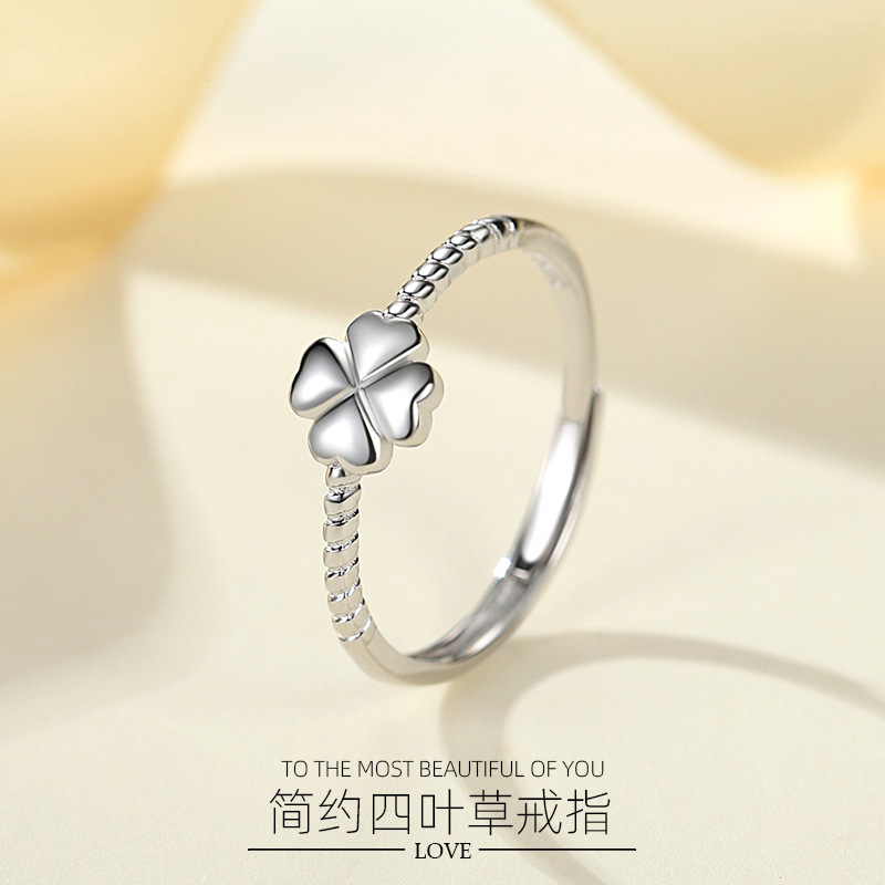 Trébol s925 anillo de plata esterlina mujer japonesa y coreana personalidad de moda estudiante fresco anillo abierto moda coreana simple