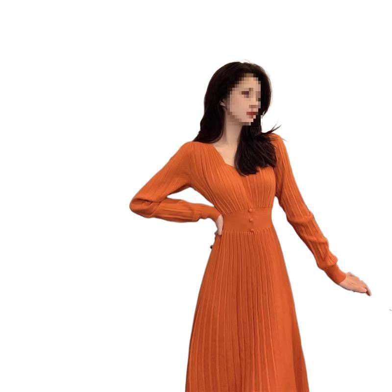 ng2510292 2025 High-End Feel Inner Wear Knitted Long For Women Autumn Winter French Style Waist-Cinching Base Sweater Dress_ecoleips.com