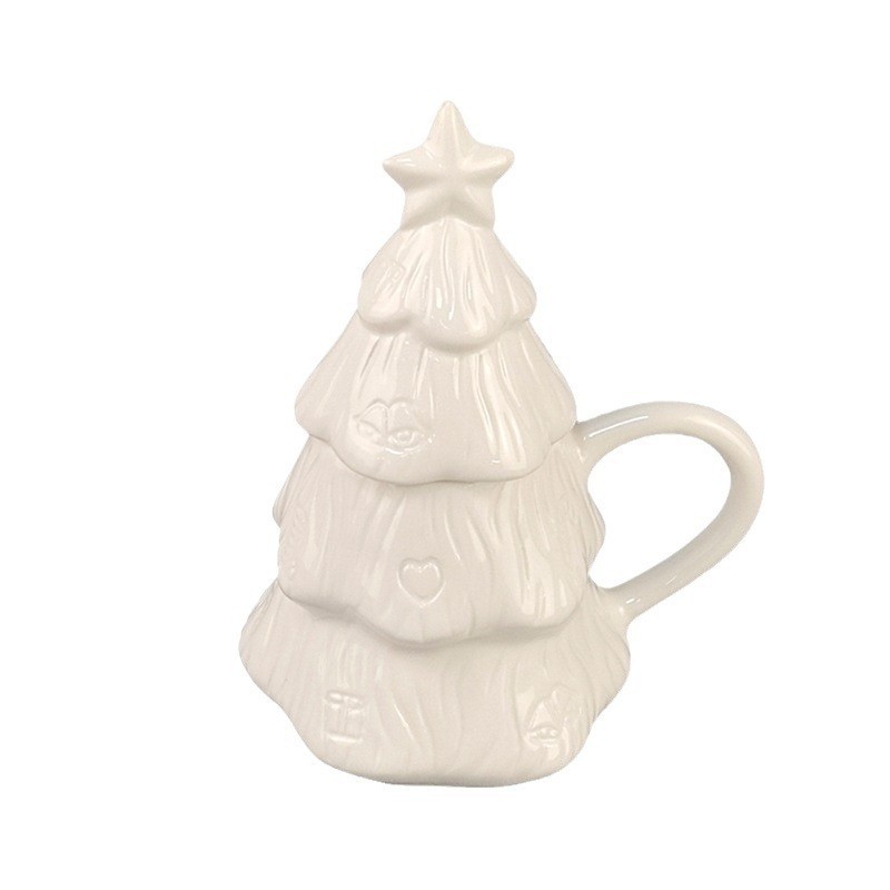 Selección estricta de Navidad creativa limitada árbol de Navidad americano con tazas de cerámica de tapa blanca pura taza de café taza de pareja