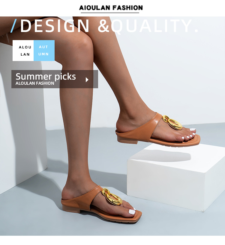 Women Flip Flops New Casual Flat Slippers Female Slides Versatile Square Head Hollow Ladies Sandals_voghion.com