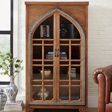 美式复古实木两门书柜置物柜带门客厅玻璃展示柜落地书橱靠墙家用