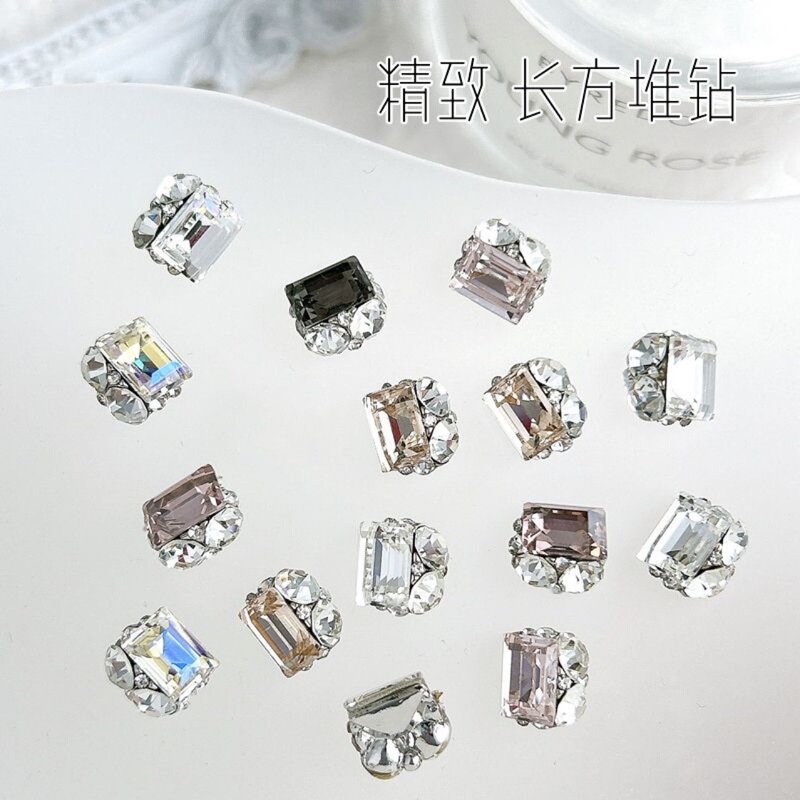 Popular Nail Art Jewelry Long Straight Crystal Pile Diamond Finished Product Super Flash Full Diamond Light Luxury French Alloy Nail Decoration