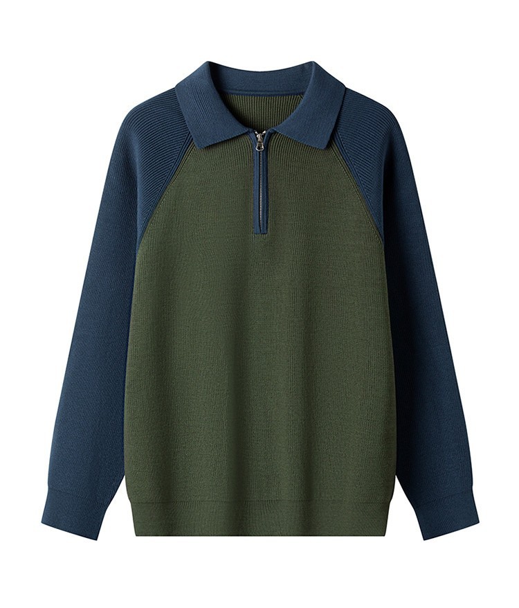 Semia cremallera polo collar suéter de color contraste hombre nuevo otoño invierno cross-border mangas casuales sueltas camisetas de punto coreanas