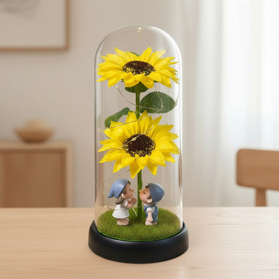 Girasoles transfronterizos jabón eterno flores jabón vidrio cubierta regalo del día de la madre decoración de la noche luces regalos de graduación temporada