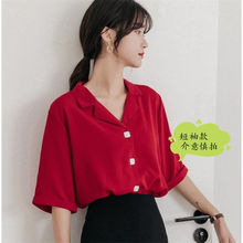 韩版复古港味Polo领短袖衬衫女2012夏季新款设计感小众气质上衣