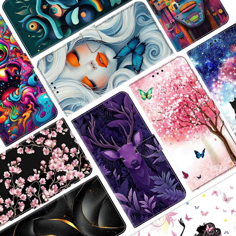 Suitable for iPhone 17 Pro Max, New Crystal Leather Case Wallet Style with Painted Design, Flip Cover with Card Slot for Apple 16