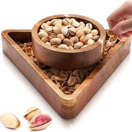 跨境木质干果盒新年派对待客零食糖果盒双层开心果坚果收纳盒果盘