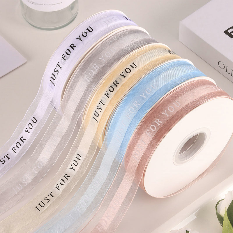 Postal gratuito 2.5cm letras en satén impresión de malla cinta de fiestas decoración de bodas embalaje de regalo cinta de pastel