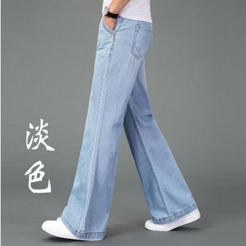 Autumn/Winter High-end Straight Leg Micro-Ruffle Men's Wide Leg Denim Bell Bottom Pants Long Trousers Casual Versatile