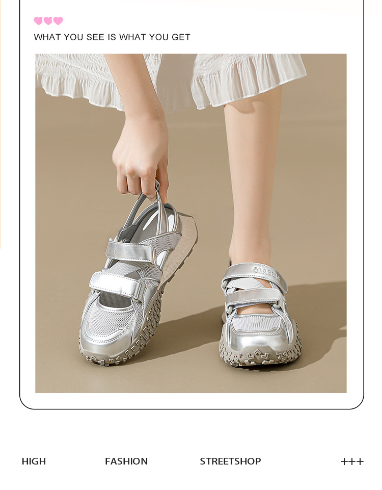 Giày sneaker nữ bít mũi lưới thoáng khí đế dày phong cách thể thao — Màu bạc KD09 chi tiết 14