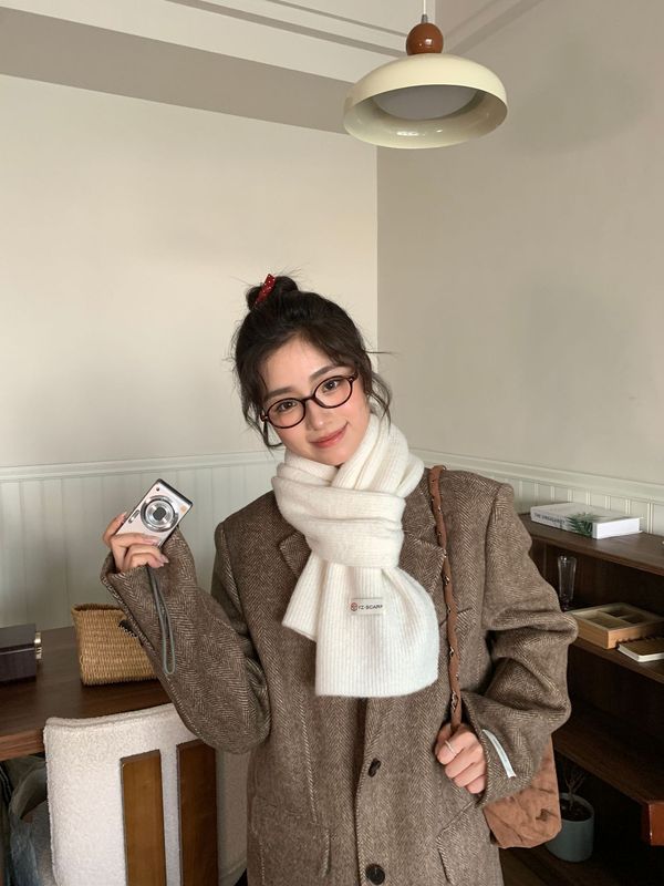 韩系安可拉红~纯色围巾女 冬季氛围感新年红色针织毛线高级感围脖|undefined