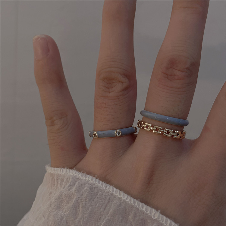 Fashion Round Copper Plating Inlay Artificial Diamond Rings 2 Pieces