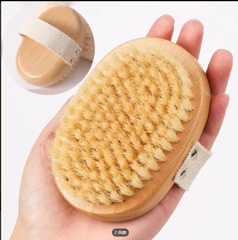 Transfronterizo en stock Cepillo de baño de haya Cepillo de baño de masaje de cerdas ovaladas Cepillo de baño de cuerpo seco de mano