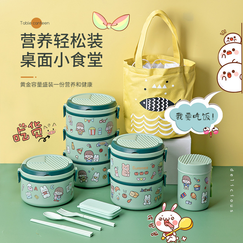 Suministro de fábrica caja de almuerzo de plástico de tres capas horno de microondas de grado alimenticio caja de almuerzo de calefacción trabajador de oficina estudiante caja de almuerzo