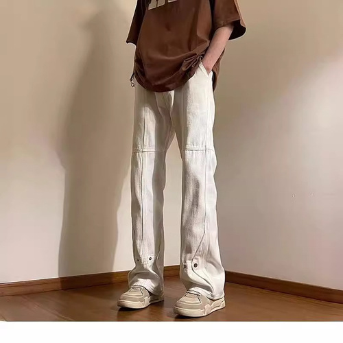 American Vibe Streetwear Elastic Denim Straight Leg Spring and Autumn Slimming Men's Pants