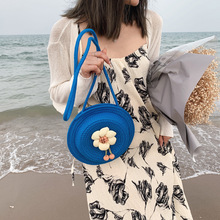 外貿沙灘包包 2022新款時尚編織女包草編綉花斜挎包提拍照草編包