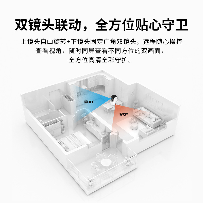 Procesamiento personalizado de cámara inalámbrica de red wifi de doble lente para interiores HD monitor de doble pantalla teléfono remoto