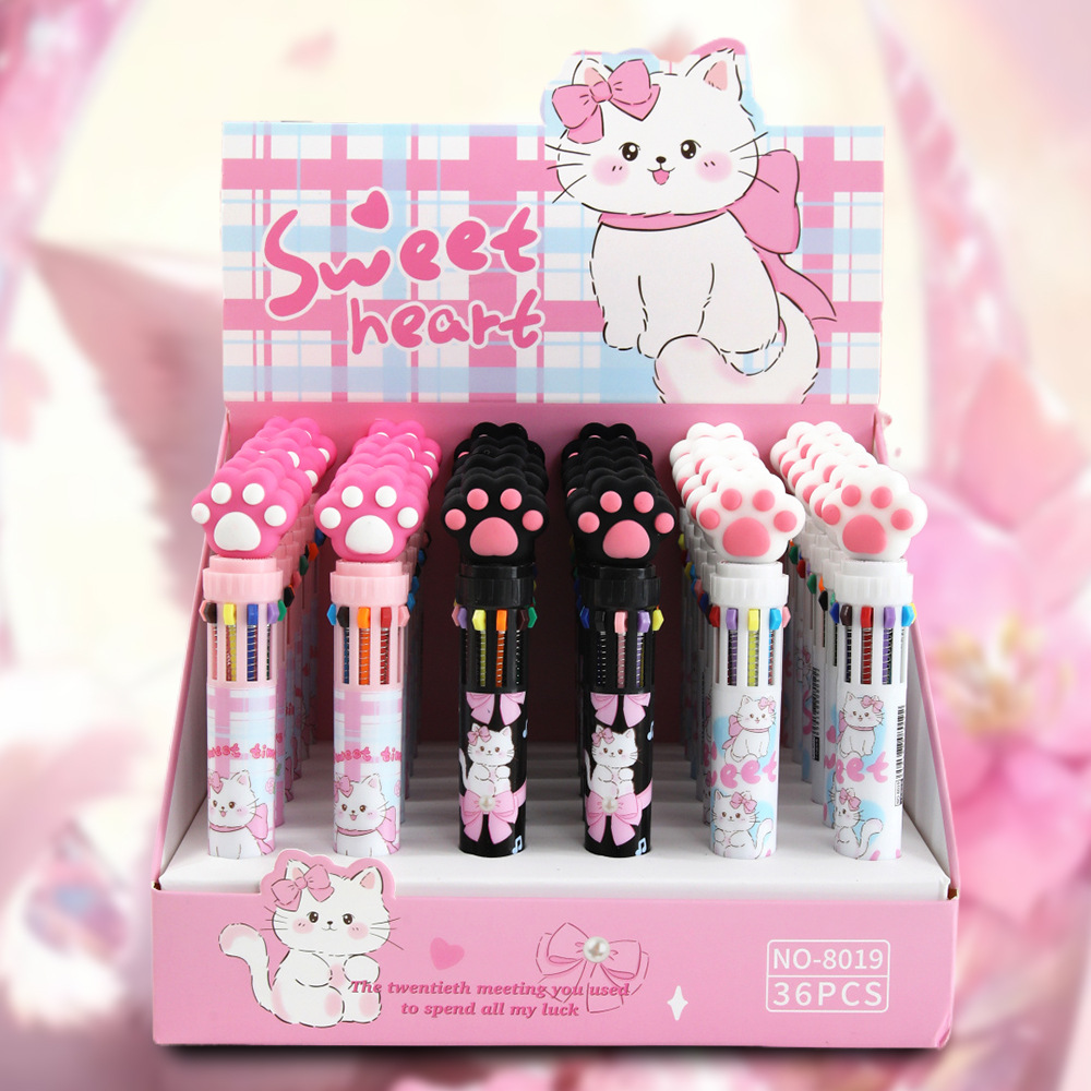 Cutie gato garra lápiz de bolas de diez colores de alto valor de color rosa lápiz de bolas multicolor material de cuentas de mano Estudiantes papelería