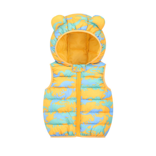 Children's clothing  new animal cartoon style down cotton hooded printed vest candy color light jacket for small and medium-sized children