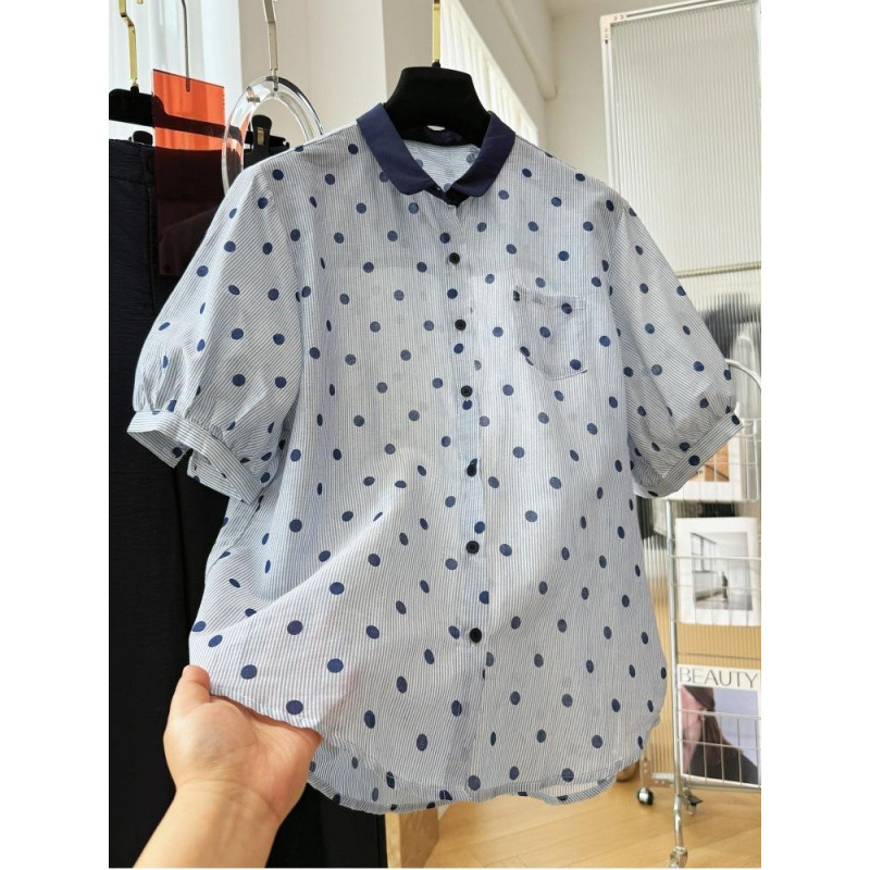 2026 Age-Reducing Korean-Style Short-Sleeve Shirt for Women, Summer Polka Dot Blouse, Thin Top