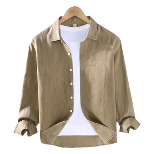 9605 high-grade pure linen men's shirt spring and summer casual lapel shirt plus size loose all-matching clothes fashion