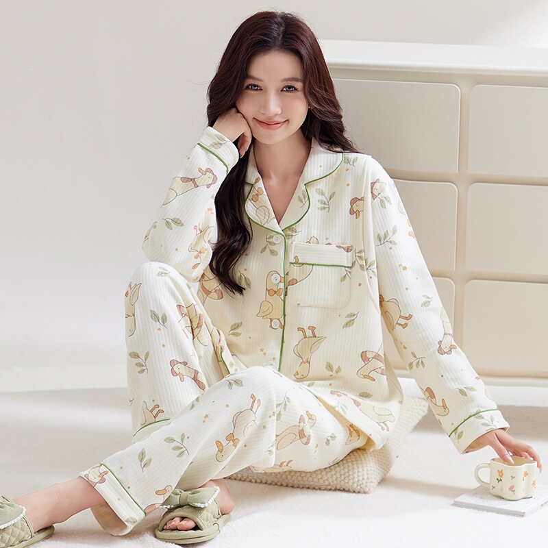 High-quality air cotton maternity wear for autumn and winter, pure cotton postpartum pajamas, nursing and breastfeeding loungewear set for pregnant women