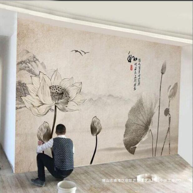 中式墙纸墙画荷花5d电视背景墙壁纸立体典雅壁布水墨简约简洁客厅