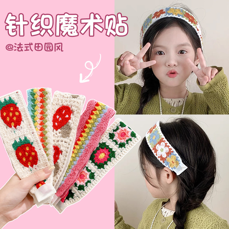 Otoño y invierno flores trituradas de punto Velcro cinta de cabello de alta calidad para mujeres frangeas acabado de cabello de artefacto de la niña bandas de cabello tocado