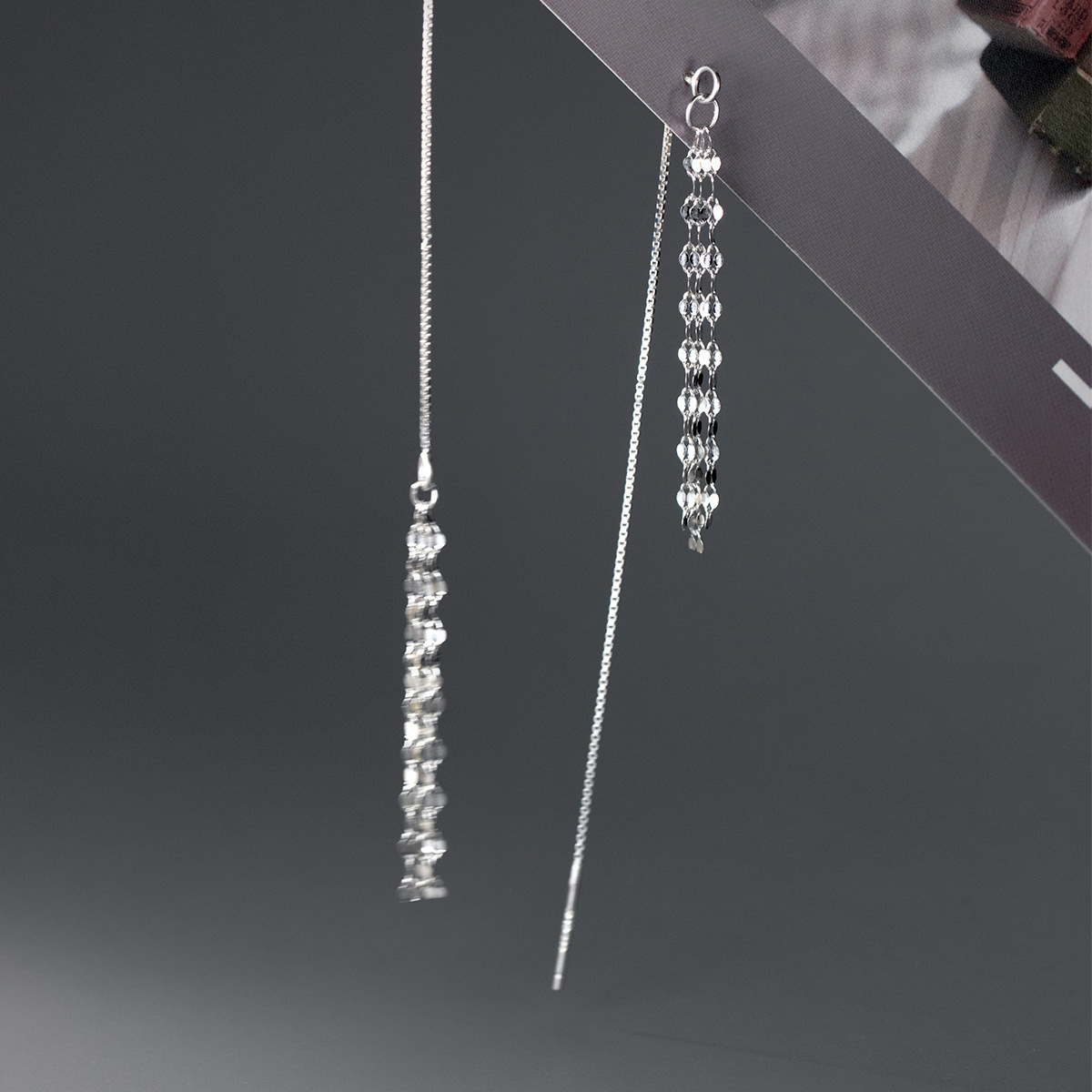 Eloch Pie Silver 990 bordilla labial piezas de orejas líneas de viento temperamento simple pendientes largos perfumes de orejas M02947