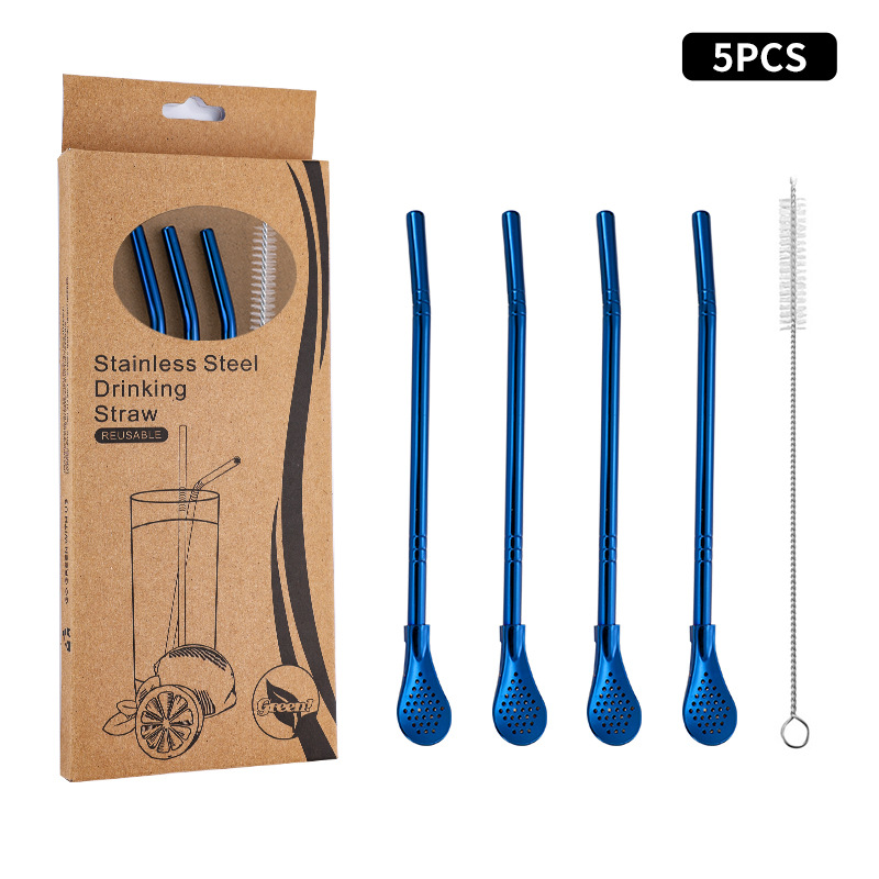 Juego de cuchara de pajita de acero inoxidable 304 transfronterizo creativo de té de yerba, filtro de jugo de yerba, té con leche, cuchara para mezclar café