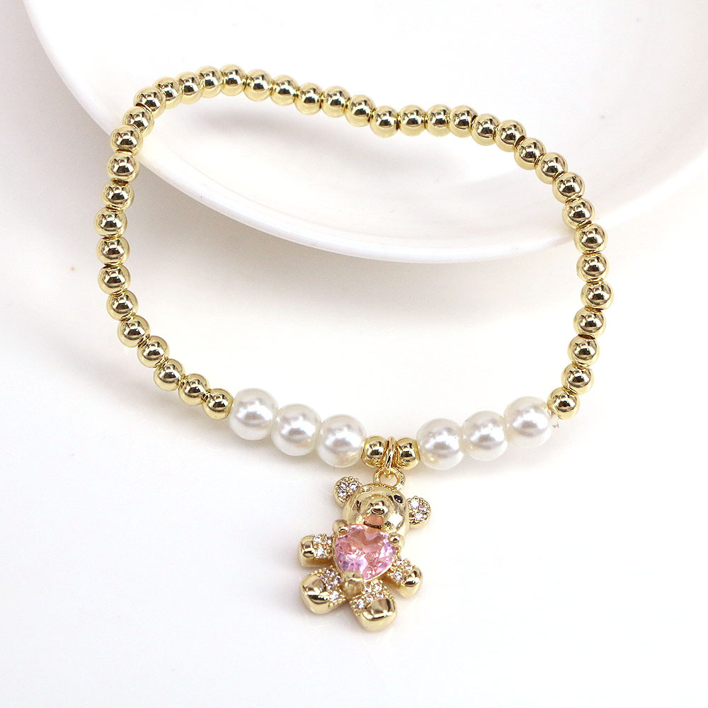 Fashion Bear Copper Gold Plated Artificial Gemstones Bracelets