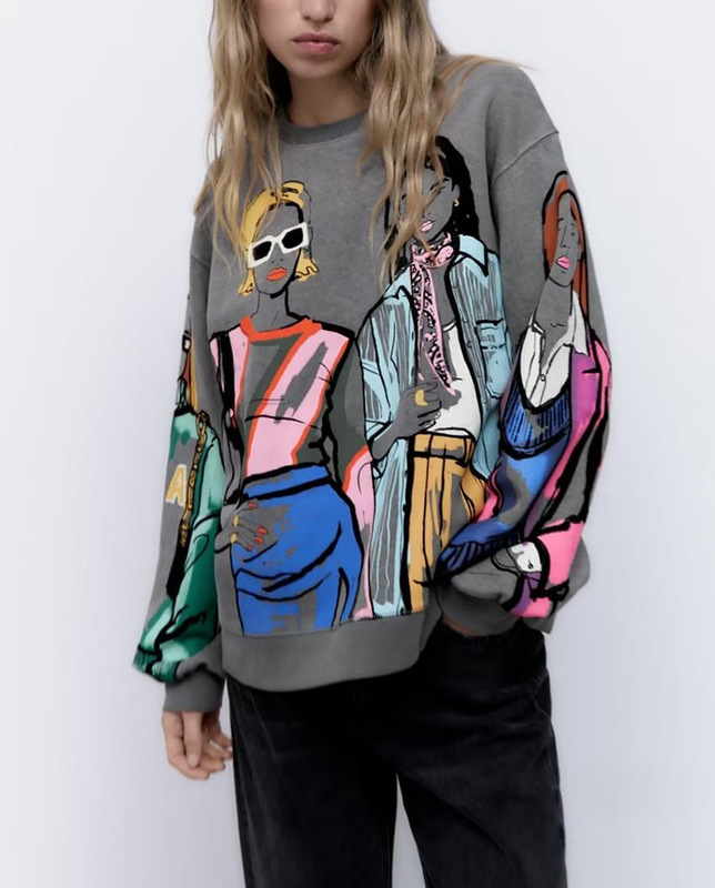 2022 autumn and winter new women's clothing warm plus velvet non-hooded round neck loose printed sweater sweatshirt 1131865 2022 autumn and winter new women's clothing warm plus velvet non-hooded round neck loose printed sweater sweatshirt 1131865