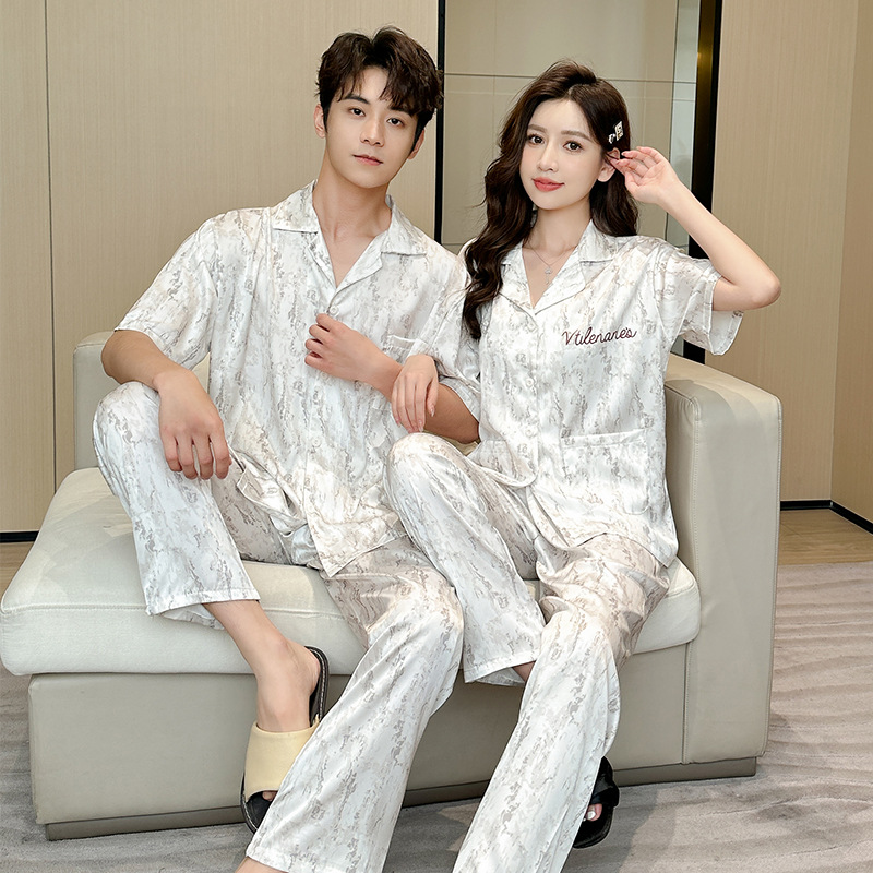 잠옷 여성 아이스 실크 남녀 여름 봄 · 가을 여성의 얇은 인공 실크 커플의 아이스 실크 커플의 홈웨어 세트